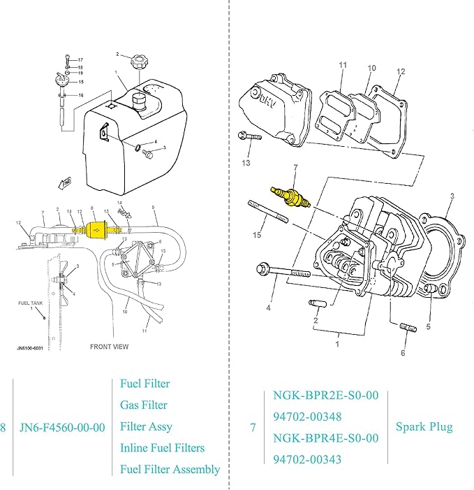 10L0L Golf Cart Tune Up Kit for Yamaha G16 G19 G20 G21 G22 G29 Drive Gas Vehicles 1996-up with 301cc/357cc Engine, Air Filter JN6-E4450-01 JN6-E445E-00, Fuel Filter, Spark Plug