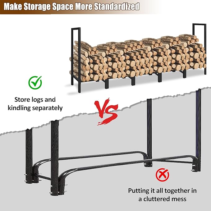 KYATE 8ft Firewood Rack Outdoor with Adjustable Cover Fireplace Wood Storage Indoor Heavy Logs Stand Stacker Holder Strong Lumber Racks Outside for Courtyard Patio