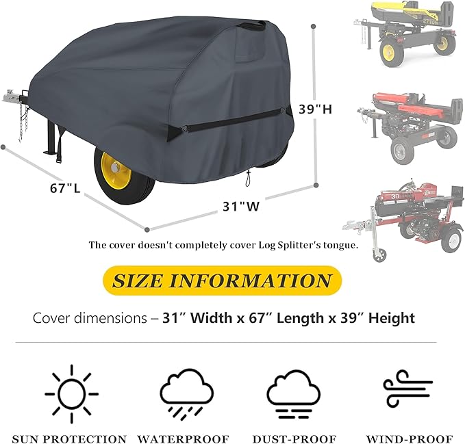 Upgraded Log Splitter Cover Waterproof Outdoor All Weather - Thicker and Tear Proof Wood Splitter Cover Against Dust Rain UV - Compatible with 15-40-ton Log Splitters