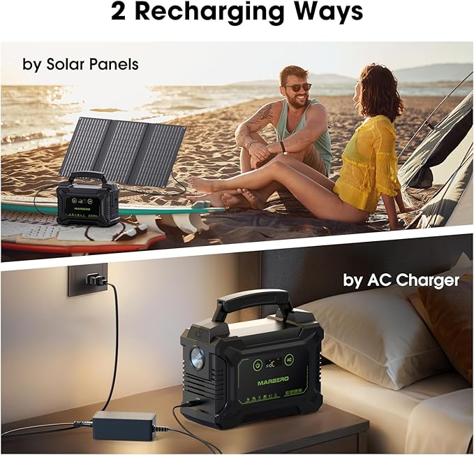 MARBERO 200W Portable Camping Generator 222Wh High Capacity Power Bank with 40W Solar Panel, Multi-Output Ports Charging for IPhone,Laptops, Cameras,Drones, Suitable for Outdoor Camping, RV