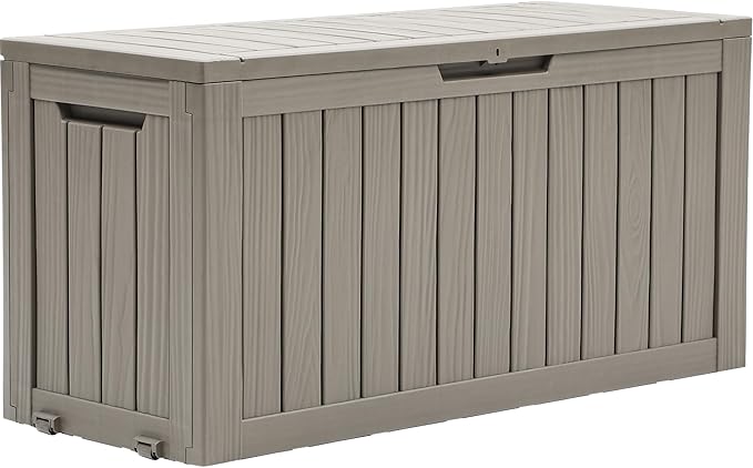 YITAHOME 72 Gallon Outdoor Storage Box w/Wheels, Resin Deck Box Indoor & Outdoor Patio Storage Box for Throw Pillows, Athletic Gear, Yard (Light Brown)