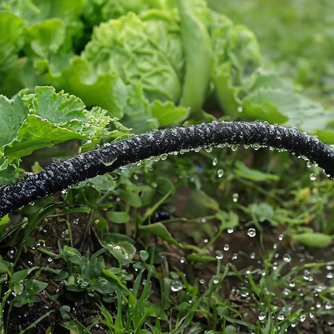 Hourleey Flat Soaker Hose 50 FT for Garden, 50' Linkable Consistent Drip Irrigation Hose, Leak-free Dual-layer Design Saving 80% Water Garden System Water Hose with Holes