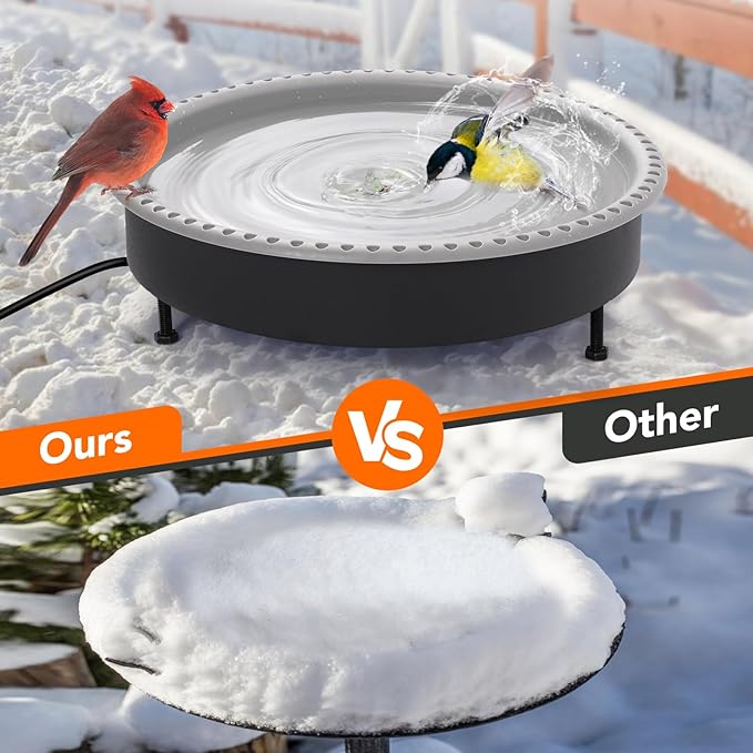 2 in 1 Heated Bird Bath for Outdoors for Winter,100W Bird Bath Heater with Thermostatically Controlled,Heated Bird Bath for Deck Railing for All Seasons Outdoor Garden Yard Patio Lawn(Grey)