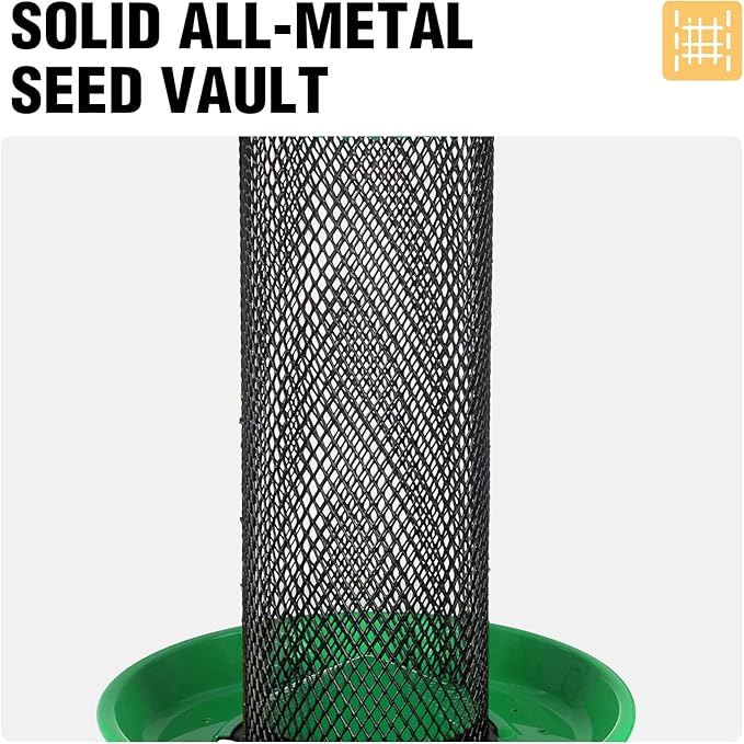 Veehoo Tube Bird Feeders for Outdoors Hanging-Finch Feeder for Nyjer Thistle Seed, Mushroom Metal Mesh Bird Feeder for Outside Hanging, Green