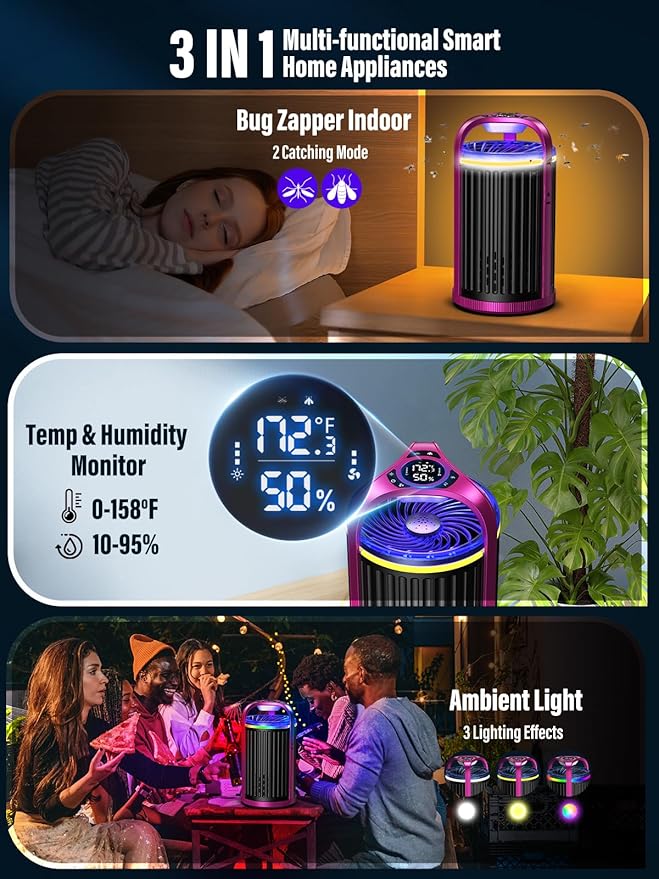 Fruit Fly Traps for Indoors, Smart Fly Trap Indoor Bug Zapper Gnat Traps for House Indoor Plant, Pest Control with 10PCS Refills - Purple