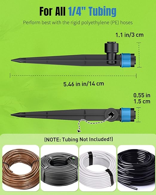Pawfly 60 Pcs Drip Irrigation Emitters, Drip Emitters Sprinklers with Stake Drip Irrigation System Parts for 1/4 Inch Tubing, Water Flow Irrigation Drippers with Adjustable 360 Degree