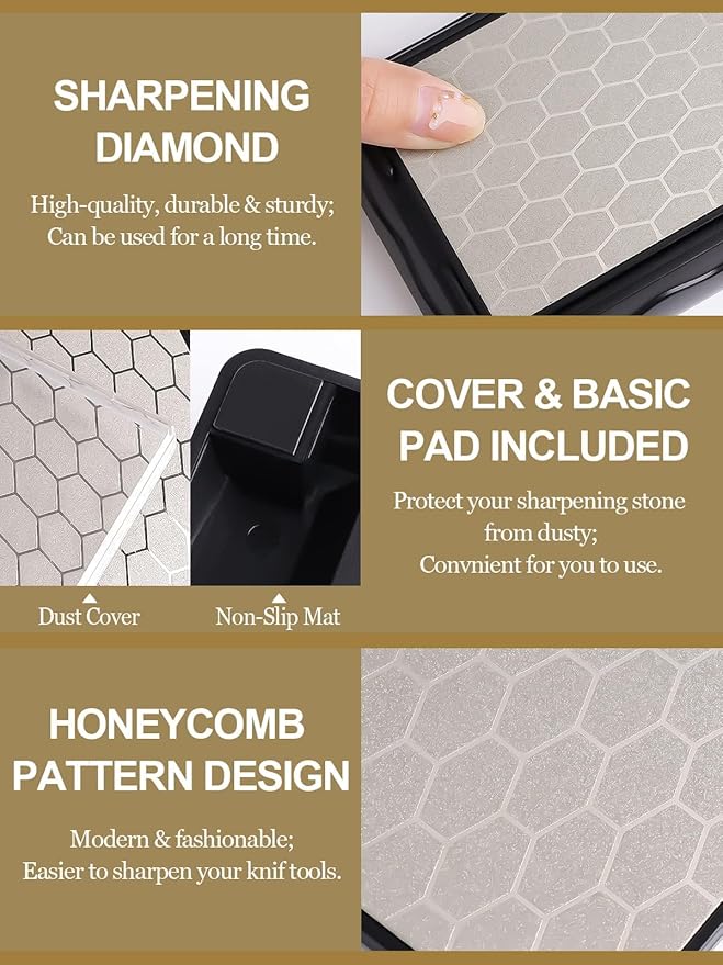 Double-Sided Diamond Sharpening Stone, Kalolary Knife Sharpener Stone Whetstone Honeycomb Surface Plate with Non-slip Base for Scissors Knives Outdoor Kitchen Sharpen Tools (600/1200 Grit, 150 x 63mm)