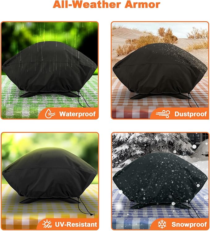Grill Cover for Weber Q2800N+, Q2000N, Q2200N, Q2600N+ Gas Barbecues, 600D Heavy Duty Waterproof UV Resistant Bonnet Cover for Weber Q, Outdoor Barbeque Grill Accessories