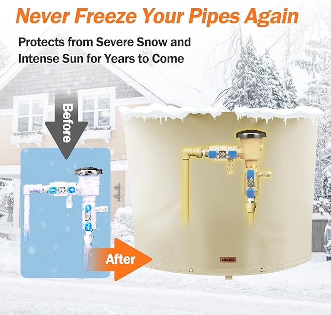 Backflow Preventer Pipe Insulation Cover (5°F) - Irrigation Sprinkler Valve Insulated Pouch - Water Well Pump Cover - Sturdy 5 Layers for Winter Freeze Protection, 52" W x 32" H, Beige