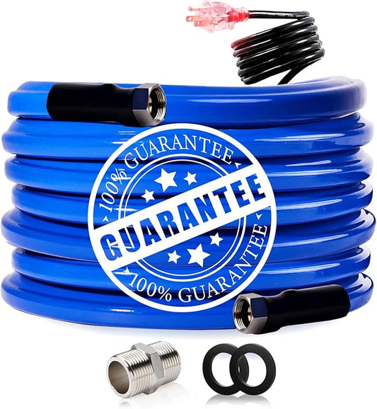 100FT Heated Water Hose for RV, -45℉ Freeze-Proof Drinking Safe Pipe, Electric Warm Outdoor Supply for Garden & Camping, RV Accessories (100 Feet)
