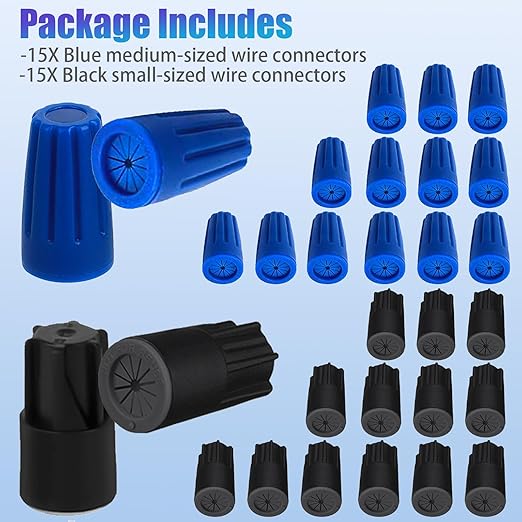 30PCS Waterproof Wire Electrical Connectors 22AWG-12AWG, Outdoor Seal Electrical Twist Nuts Caps Cable Terminal Connector for Landscape Light, Irrigation Valves, Wet Location Installation, Black&Blue