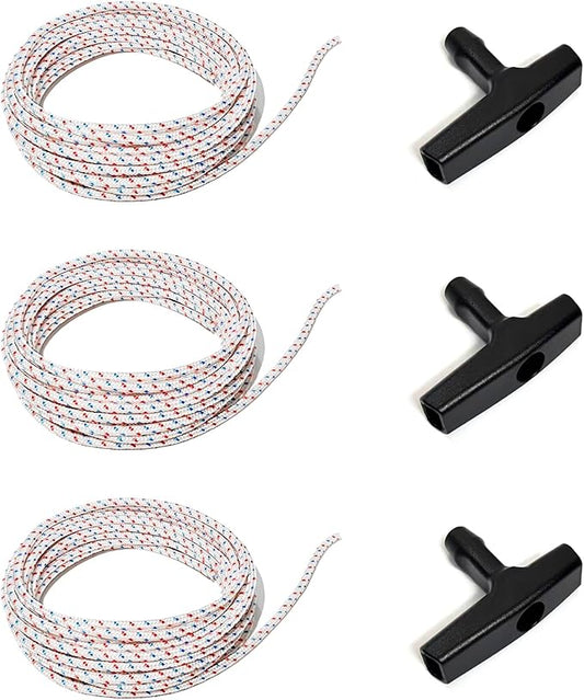 Heavy-Duty Pull Cord Rope Kit, 3Pack 10Ft 4.0MM Starter Rope with 3 Universal Handles for Lawn Mower Parts, Generator, Chainsaw, & Small Engines (for Briggs/Stratton/STIHL)