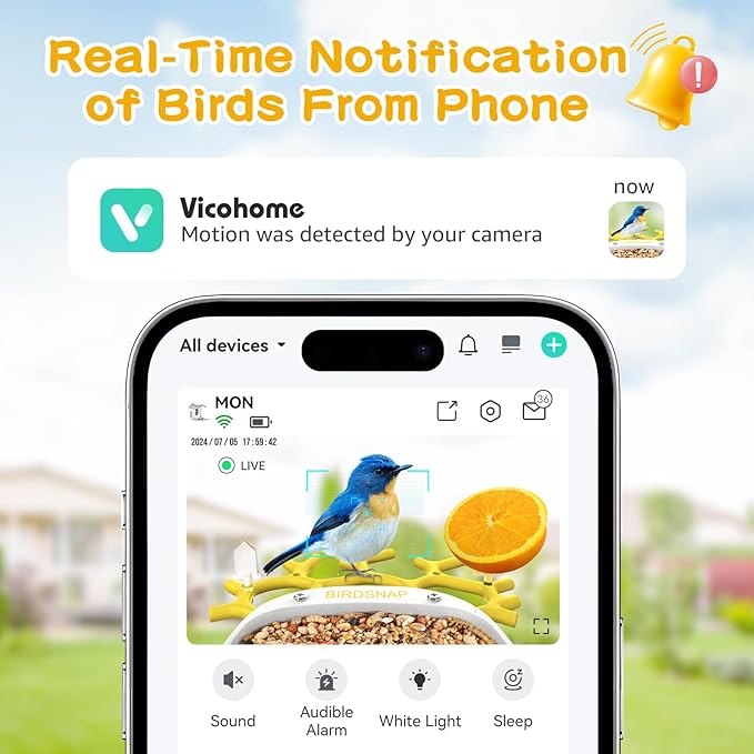 birdsnap® MON - Bird Feeder with Camera, 2K Detachable Video Bird Feeder Live with 32GB Card Fruit Fork, AI Identify Feather Species, Auto Record in Backyard, Ideal Gift for Birds Lover