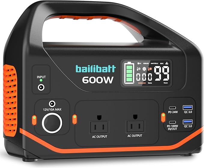 Portable Power Station 600W 293Wh Camping Lithium Battery, Portable Generator for Home Use Emergency Power Station Backup Travel Outdoor 100W PD & 120V Pure Sine Wave AC Outlet