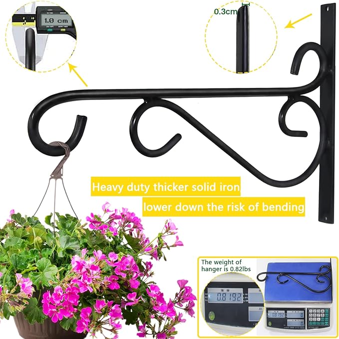 Hanging Plant Brackets, 2pcs 12 Inch Heavy Duty Wall Mount Bracket Strong Durable Rust-Resistant Plant Hanger Hook with High Load Capacity 120lb for Hanging Plants Bird Feeder Lantern Wind Chimes