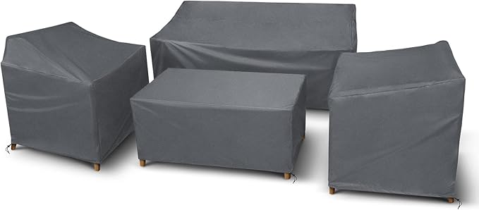 STARTWO Outdoor Furniture Cover Waterproof, 4 Piece Patio Furniture Set Cover for Outside Couch, Lawn Chairs, Coffee Table, Windproof with Buckle Strap, Grey