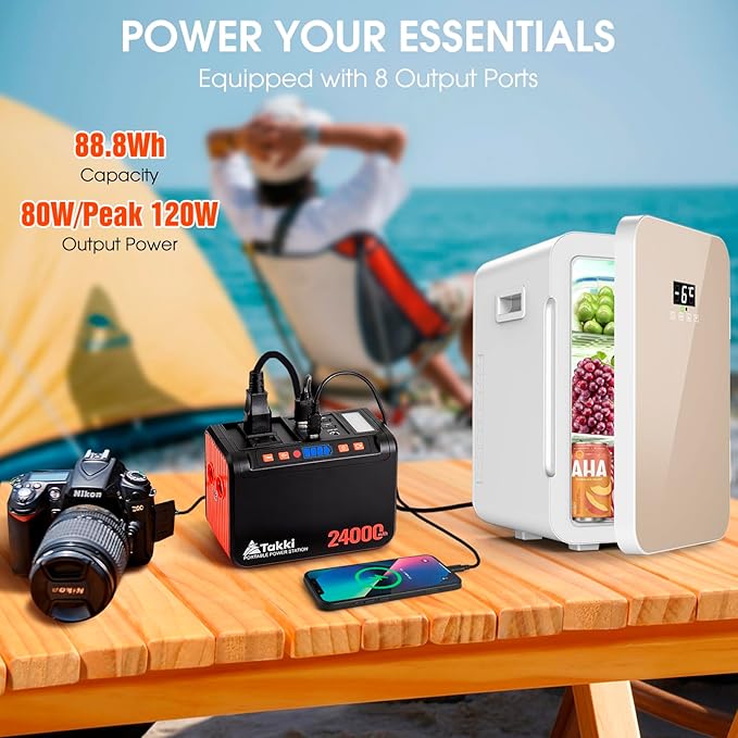 Takki 88Wh Portable Power Station with Carrying Case Bag, Camping Generator Lithium Battery with Peak 120W AC Outlet USB Ports for Outdoor Camping Home Emergency