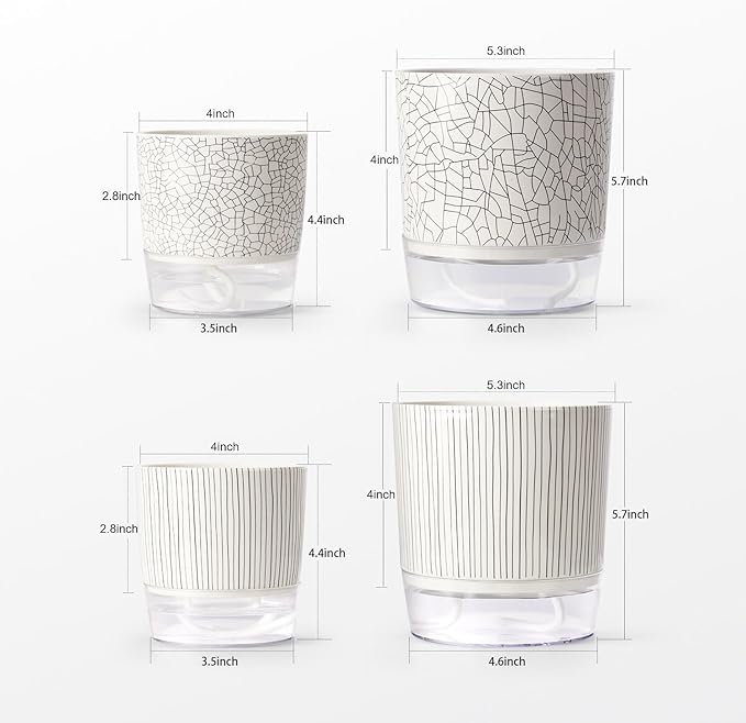 Self Watering Pots for Indoor Plants, 5 & 4 Inch Stylish Flower Pots, Set of 4 Modern Planters with Self-Watering Feature (Mixed Colors)