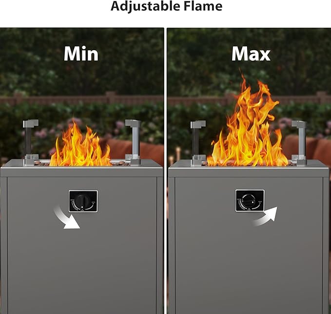 Fire Pit Table Propane Smokeless Fire Pit Outside Heater Patio with Lava Rocks,Glass Wind Guard and Cover,20" Square Fire Pit Table for Balcony Garden Outdoor Camping Deck Backyard,Grey