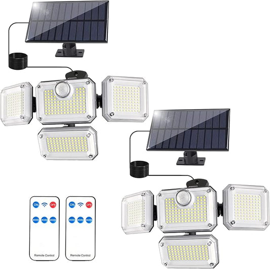 T-SUN Solar Motion Sensor Outdoor Lights, 333LED Solar Security Flood Lights with Remote Control, IP65 Waterproof 3 Lighting Modes Adjustable Wall Lights for Garden, Patio, Yard, Garage(2 Pack)