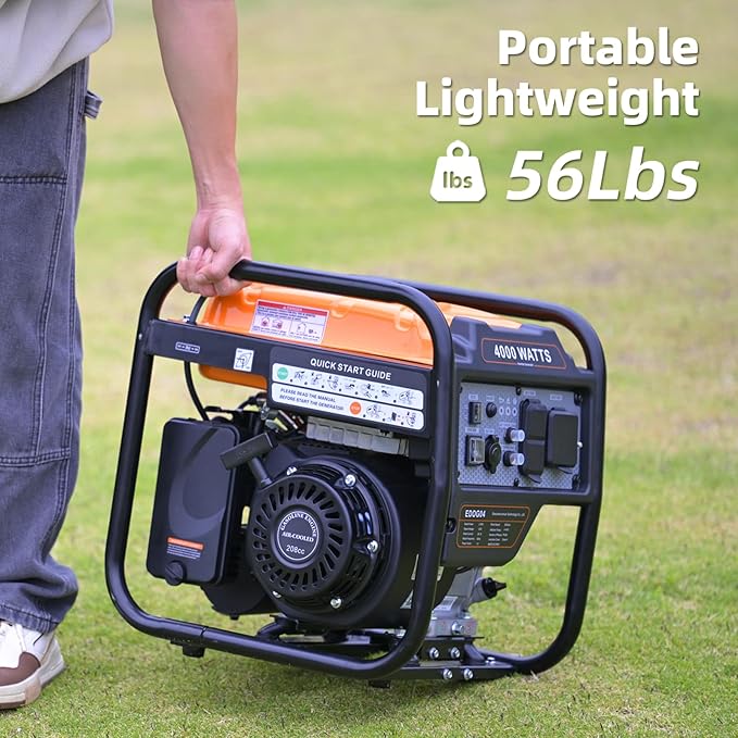 4000W Inverter Generator, Open Frame Generator Gas Powered, Portable Outdoor Power Equipment, Emergency Home Backup, RV Ready 30A Outlet, Low Noise