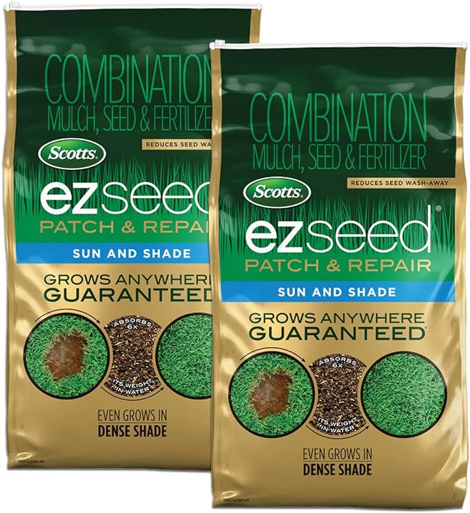 Scotts EZ Seed Patch & Repair Sun and Shade Mulch, Grass Seed, Fertilizer Combination for Bare Spots and Repair, 10 lb, 2 pk
