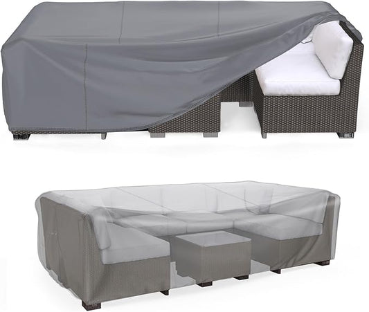 Mrrihand Heavy Duty Patio Furniture Covers, Outdoor Furniture Covers Waterproof Sectional Sofa Set, Patio Table and Chair Set Cover 102" L×74" W×28" H,Grey