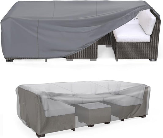Mrrihand Heavy Duty Patio Furniture Covers, Outdoor Furniture Covers Waterproof Sectional Sofa Set, Patio Table and Chair Set Cover 90" L×62" W×28" H,Grey