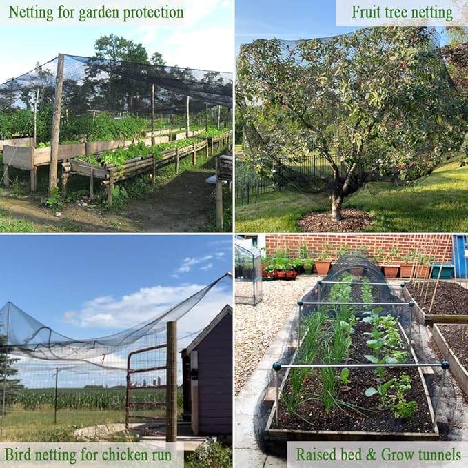 25X50 FT Bird Netting for Chicken Coop, 1 in Mesh, Woven Chicken Netting Roof Mesh Cover Garden Protection for Vegetables, Blueberry, Strawberry Plants, Fruit Trees.