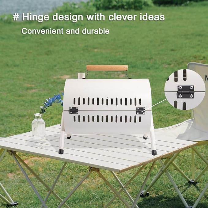 Supernal Tabletop Charcoal BBQ Grill,Portable Charcoal Grill,Small Folding Tabletop Grill for Outdoor Cooking Camping,Picnics,Backyard,Balcony-White,2 Carbon Tank,2 Baking Net,1 Baking Pan