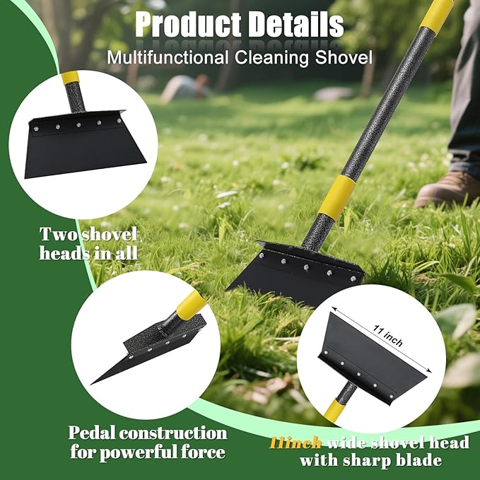 Heavy-Duty Garden Shovel 48inch All-Season Outdoor Tool with 4.3" Wide Blade, Rust-Proof Steel & Ergonomic Handle for Seniors (Weed Removal, Snow Scraper, Moss Cleaner)