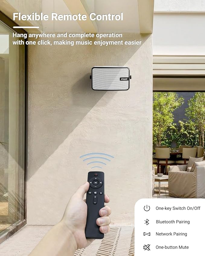 Inwa Outdoor Bluetooth Speakers, IPX5 Waterproof 400W Wall Mount Speaker, Powerful Indoor/Outdoor Sound System, Wireless Sync Up to 100 Speakers, Suitable for Patio/Porch/Gazebo/Garage(MZ-621, Pair)
