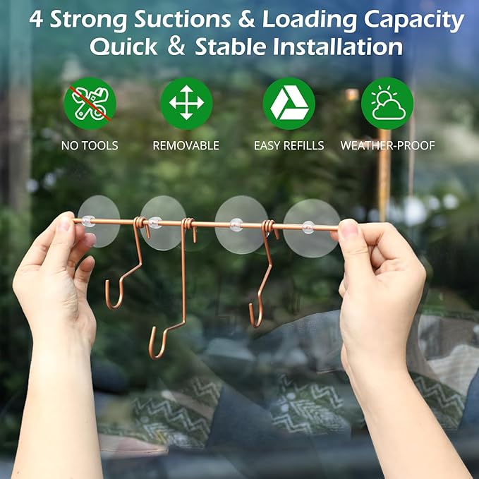 Window Hummingbird Feeder with Suction Cups,Hand-Blown Glass Hummingbird Feeders for Outdoors Window Mounted with Metal Hook,Close Bird Watching,Finch in Garden,Yard(Green)