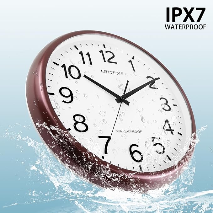 Caysie 16 Inch Sealed Large Outdoor Clock Waterproof, Silent Battery Operated Weatherproof Wall Clocks for Pool Patio Outside Home (Brown)