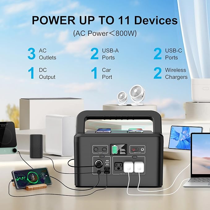 powkey Portable Power Station 800W with 3 AC Outlets, 110V/740Wh Solar Generator(Solar Panel Optional), 200,000mAh Emergency Backup Lithium-ion Battery for Outdoors Travel RV Trip Camping CPAP Machine