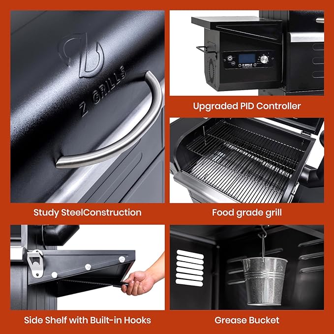 Z GRILLS Wood Pellet Grill & Smoker 8-in-1 Pellet Grill with Automatic Temperature Control,Meat Probes,572 Sq. in Area for Backyard Camping Outdoor Party