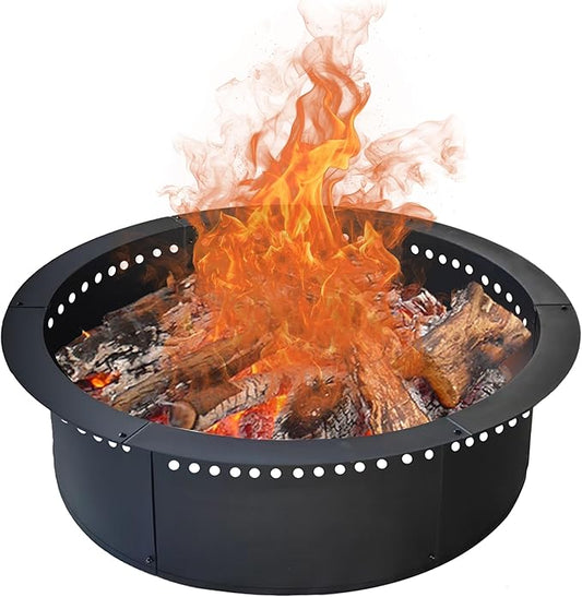 SoulMate Outdoor 48-Inch Outer/42-Inch Inner Fire Pit Ring Smokeless,Duty Solid Metal Steel Round Firepit Rim Insert for DIY Fire Pits, Outdoor Above or In-Ground, Camping Garden Patio Backyard.