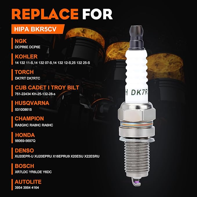 Hipa 14 132 11-S DCPR6E Spark Plug for Kohler XT650 XT675 XT775 XT800 RH255 RH265 XTX650 XTX675 XTX775 Lawn Mower Tractor Pack-of-2