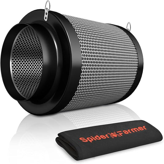 Spider Farmer 6 Inch Air Carbon Filrer Smelliness Control with Premium Australia Virgin Charcoal for Inline Duct Fan, Grow Tent Odor Control, Hydroponics, Pre-Filter Included, Reversible Flange