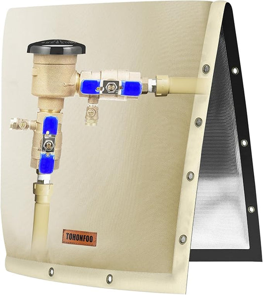 2-Way Opening Backflow Preventer Pipe Insulation Cover (5°F) - Irrigation Sprinkler Valve Cover - Water Well Pump Cover - Sturdy 5 Layers for Winter Freeze Protection (14" W x 18" H, Beige
