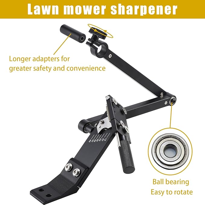 TIWAN Lawn Mower Blade Sharpener - Updated Ball Bearing Manufacturing Handle, Suitable for Right and Left Hand Blades, Mower Blade Sharpener Tool Kit with Lawn Mower Blade Balancer,5005, Black