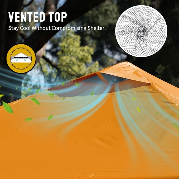 CROWN SHADES 10x10 Pop Up Canopy - Beach Tent with One Push Setup - Easy Outdoor Sun Shade for Events, Parties, Camping - Gazebo with STO-N-Go Cover Bag, Silver Coated Top, Orange