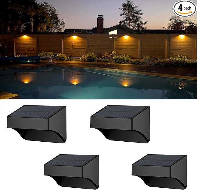 Solar Fence Lights Outdoor,Fence Solar Lights Outdoor Waterproof Led IP65 with10 Fixed Colors & RGB Color Changing for Wall Backyard Step Railing Patio Pool Porchaily&Holiday Decorations (4)