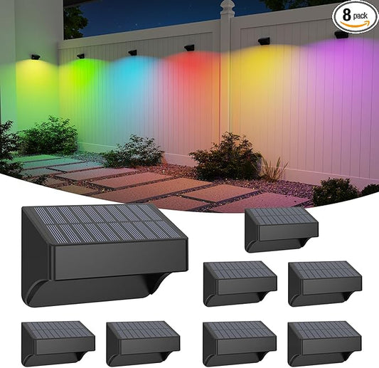 Solar Fence Lights Outdoor,Fence Solar Lights Outdoor Waterproof Led IP65 with10 Fixed Colors & RGB Color Changing for Wall Backyard Step Railing Patio Pool Porchaily&Holiday Decorations (8)