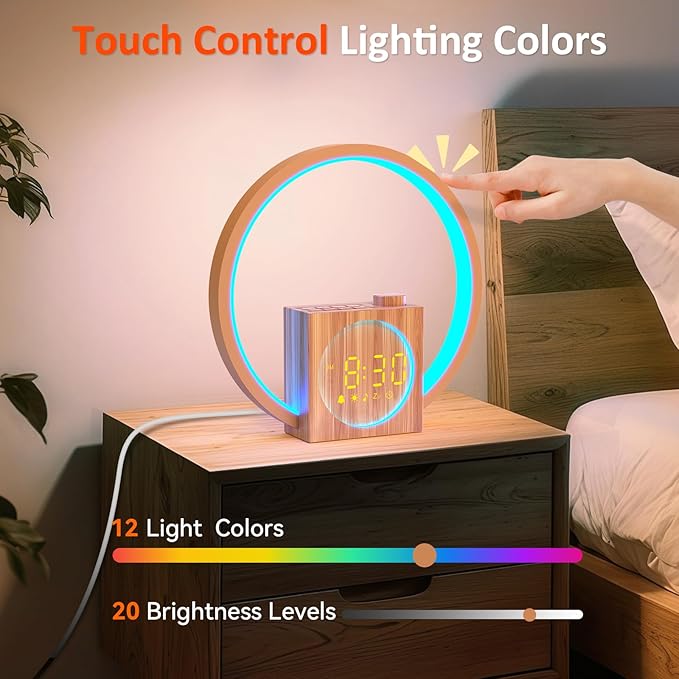 Sunrise Alarm Clock with Sound Machine: White Noise Machine for Heavy Sleepers, 12 Light Colors 30 Sleep Sounds 20 Brightness 32 Volume - Wake up Light with Touch Control for Bedrooms and Better Sleep