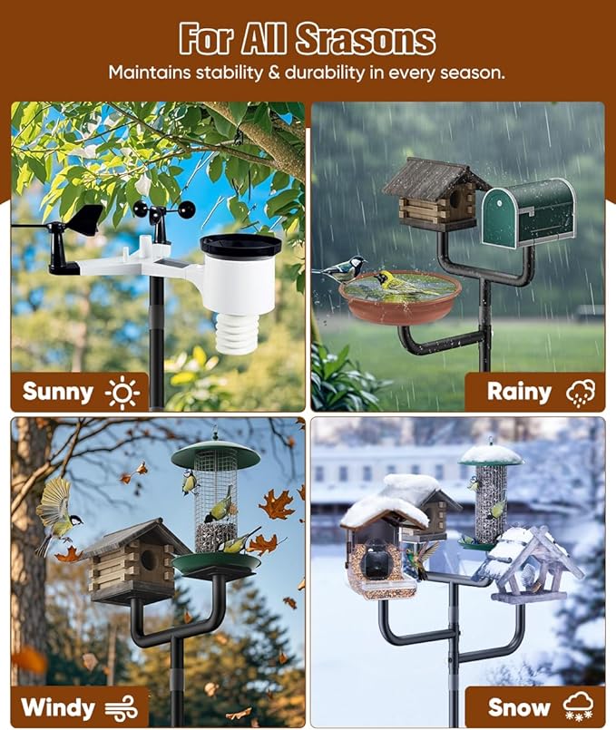 2 Holders Upgrade Bird House Pole with 90inch for Outdoor Bird Feeder Bath, Heavy Duty Adjustable Birdhouse Stand with 4 Plates & 5 Prong Base for Garden, Yard(NO Birdhouse & Birdbath)