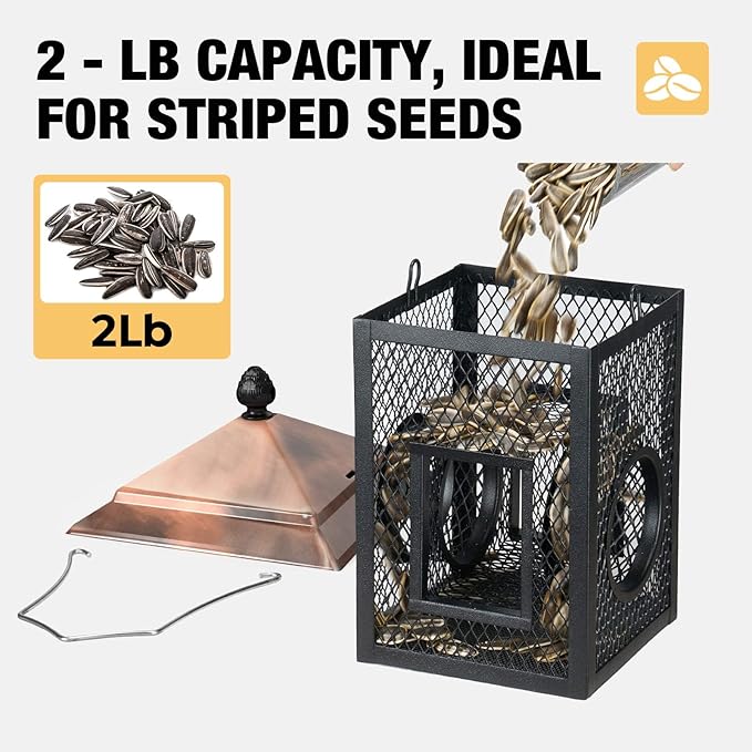 Veehoo Metal Bird Feeder for Outdoors Hanging, Fly Through Wild Birdfeeder Outside, Finch Cardinal Chickadee Feeders for Peanut Sunflower Seed, Antique Bronze