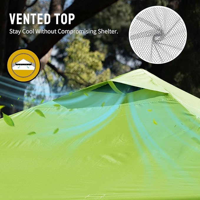 CROWN SHADES 10x10 Pop Up Canopy - Beach Tent with One Push Setup - Easy Outdoor Sun Shade for Events, Parties, Camping - Gazebo with STO-N-Go Cover Bag, Silver Coated Top, Green