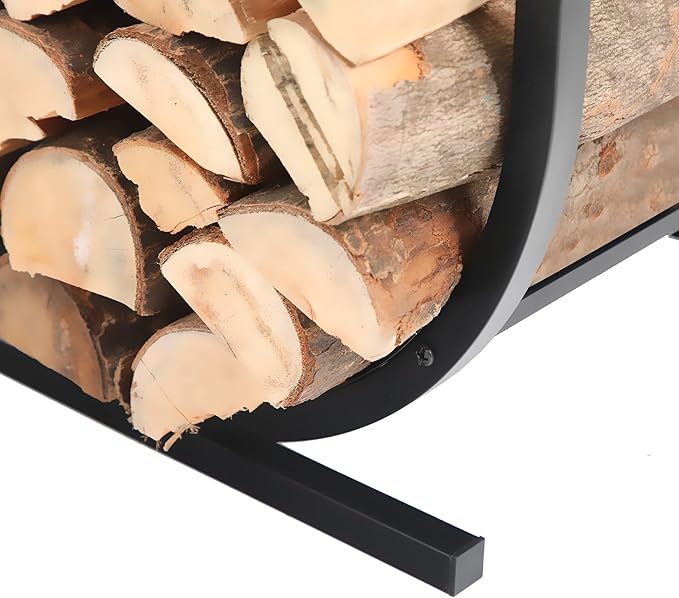 PHI VILLA 17 Inches Small Indoor/Outdoor Firewood Log Rack Log Hoop Bin Log Carrier for Firewood with Scrolls Fireplace Accessories,Decorative Black