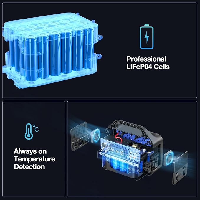 GRECELL Portable Power Station 600W(Peak 1200W), 460Wh LiFePO4 Battery, 1.5hrs Fast Charging, 110V Pure Sine Wave AC Outlet Backup Lithium Battery for Outdoors Camping Travel Hunting Home Blackout